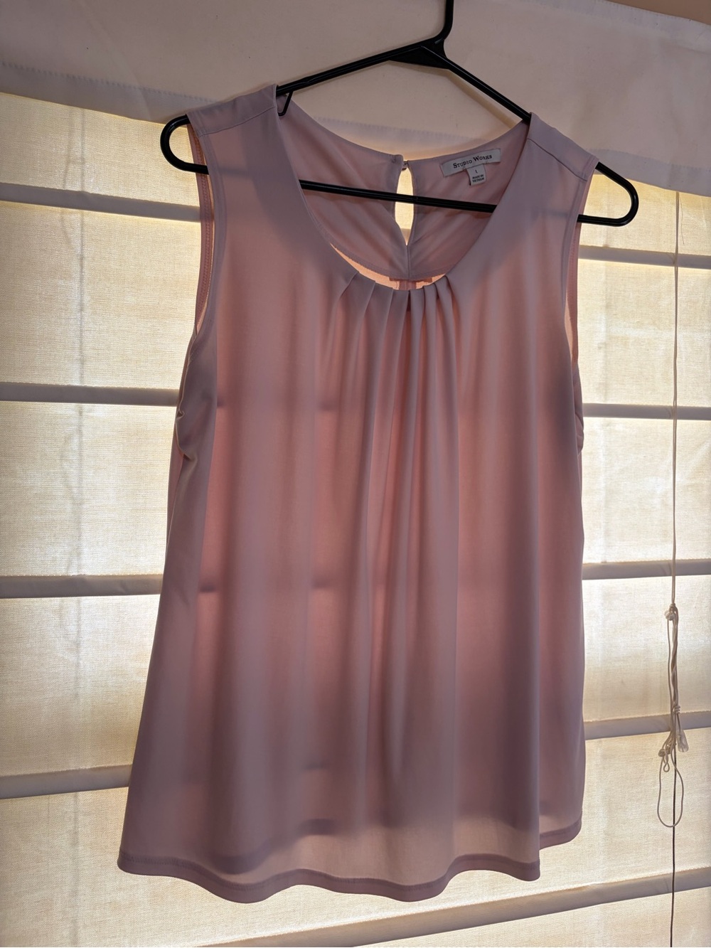Studio Works Light Pink Sleeveless Pleated Neck Tank